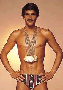 Mark Spitz with his 7 Olympic gold medals