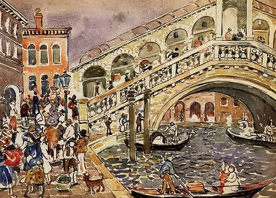 A 1912 painting of the Rialto and the bridge by Maurice Prendergast