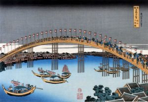 Unusual Views of Celebrated Bridges in the Provinces-Sesshuu Tenmabashi by Katsushika Hokusai