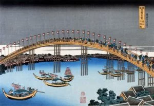 Unusual Views of Celebrated Bridges in the Provinces-Sesshuu Tenmabashi by Katsushika Hokusai