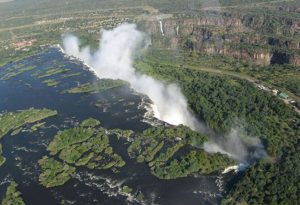 View of Victoria falls from a helicopter