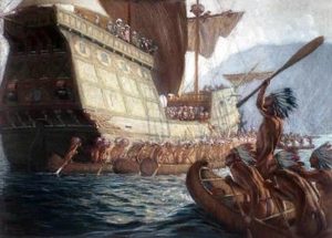 Painting of Arrival of Champlain on Quebec City
