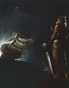 Painting of Macbeth and Banquo with the Witches