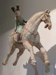 A ceramic female polo player of Tang Dynasty