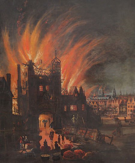 Painting depicting Ludgate in flames