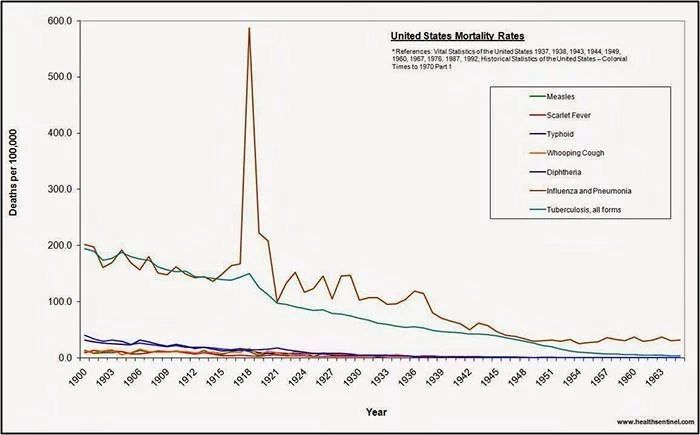 US Mortality Rates from various diseases 1900-1965