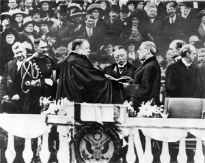 Woodrow Wilson takes the oath for Presidency