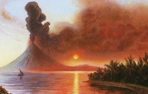 Mount Tambora eruption depiction