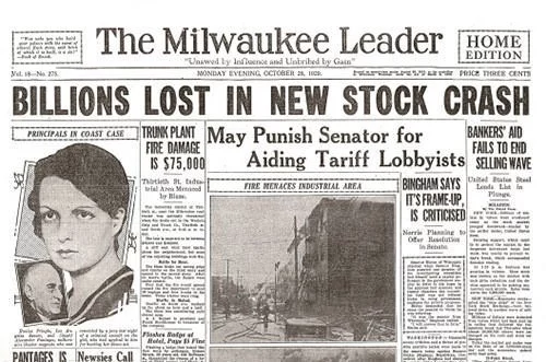 Wall Street Crash of 1929 Newspaper headline