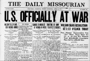 Headline of U.S. entering World War I