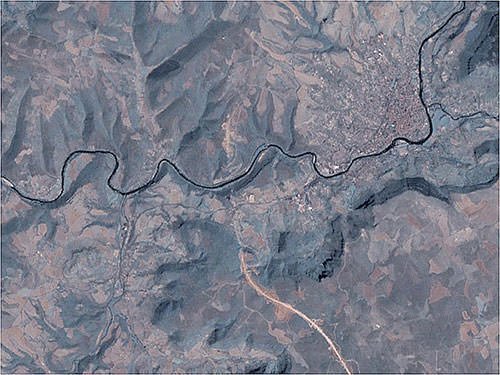 Satellite image of the route before construction of Millau Viaduct