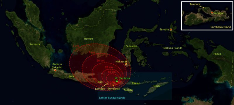 1815 Tambora eruption volcanic ashfall regions