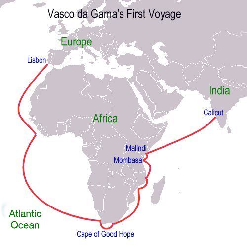 Rotta del viaggio di Vasco da Gama