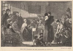 Engraving of Elizabeth Fry at Newgate Prison