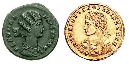 Coins depicting Fausta and Crispus