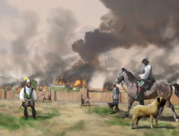 De Soto and his men burning Mabila