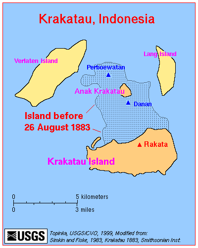 Map of Krakatoa - before and after eruption