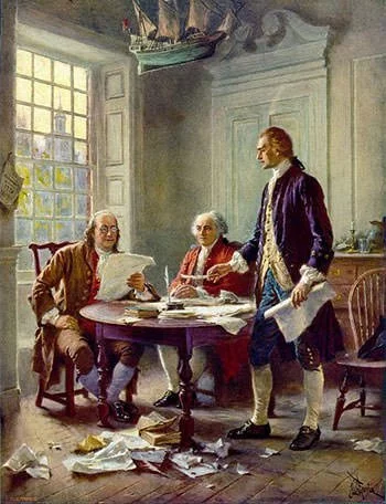 Jefferson, Franklin and John Adams working on the Declaration of Independence