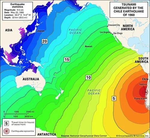 Map of 1960 Valdivia tsunami