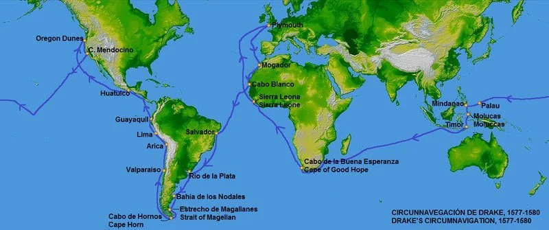 Map of Francis Drake's circumnavigation