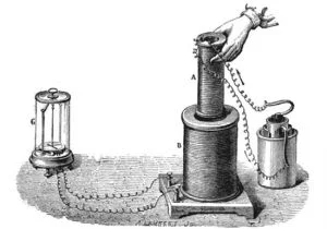 Faraday's electromagnetic induction experiment drawing