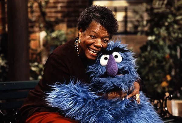 Maya Angelou on the set of Sesame Street
