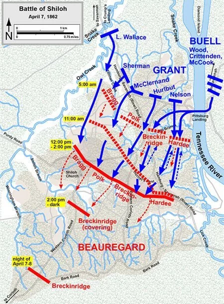 Battle of Shiloh Map - April 7