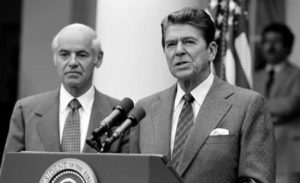 President Reagan making a statement against PATCO strike