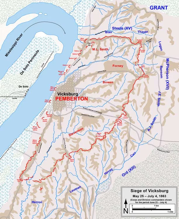 Battle of Vicksburg Map, June 23 - July 4, 1863
