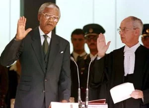 Nelson Mandela being sworn in as President