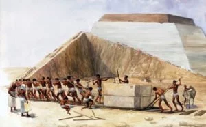 A depiction of construction of the Great Pyramid