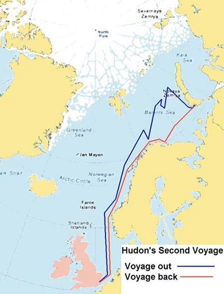 Map of Henry Hudson's 1608 Voyage