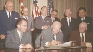 President Eisenhower signs the Hawaii Admission Act of 1959