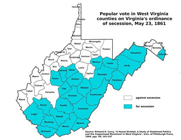 Virginia Counties For and Against Secession