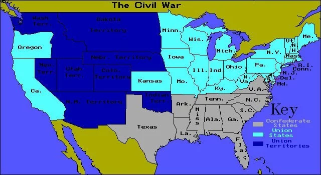 Union and Confederate States Map