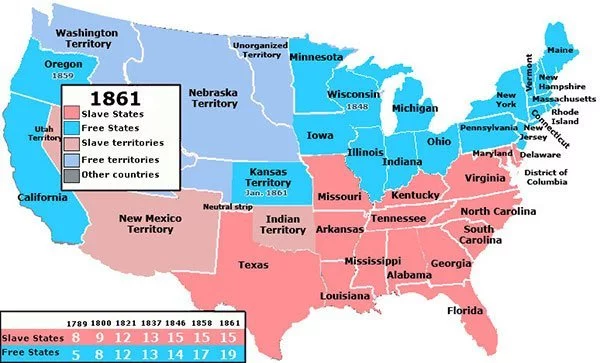 U.S. Slave states and Free states Map