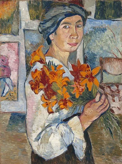 Self-portrait with yellow lilies (1907)