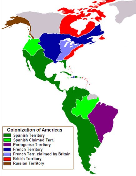 Map of European colonization of the Americas