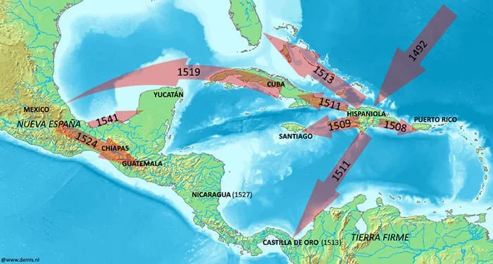 Spanish conquest routes in the New World