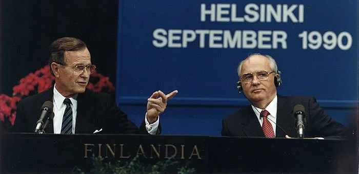 President George H. W. Bush with Mikhail Gorbachev