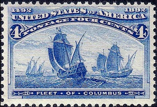US postage stamp of Columbus fleet