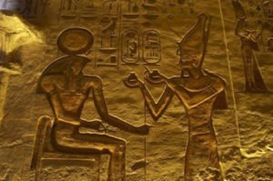 Pharaoh Ramses II making an offering to Ra