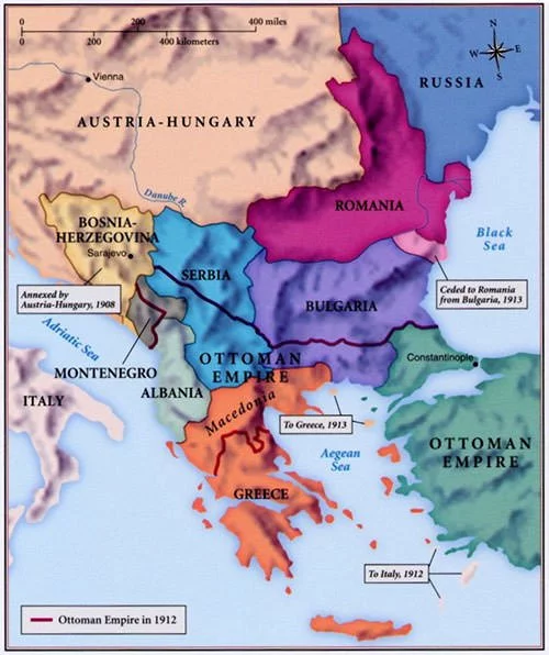 Map of the Balkans in 1914
