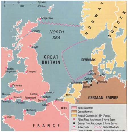 British naval blockade of Germany map