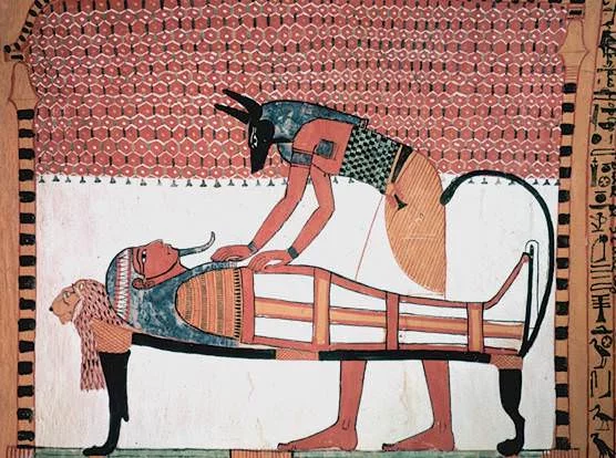 Anubis som sköter den avlidne Sennedjems mumie