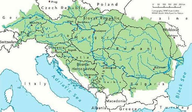 Карта бассейна реки Дунай