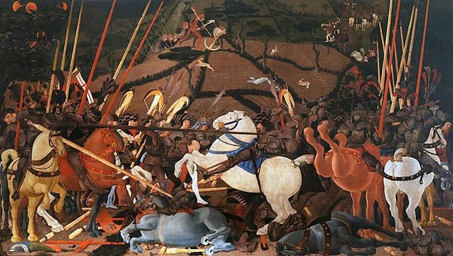 Niccolo da Tolentino unseats Bernardino della Carda at the Battle of San Romano (1460)