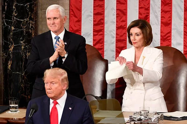 Nancy Pelosi tearing Trump address