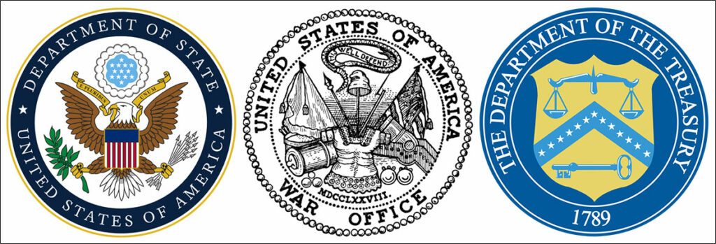 Seal of U.S. Departments of State, War and Treasury